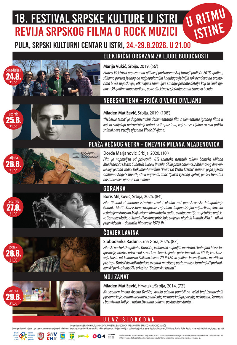 Festival srpske kulture u Istri: Izložba „Novi talas u Beogradu: Paket aranžman (1981–2026)”, i revija šest filmova pod nazivom „U ritmu istine“ 3 Festival srpske kulture u Istri: Izložba „Novi talas u Beogradu: Paket aranžman (1981–2026)”, i revija šest filmova pod nazivom „U ritmu istine“ 3